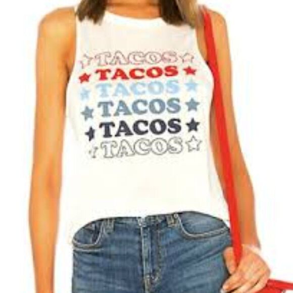NWT Chaser Tacos Tacos Tacos Tank Muscle Tee Ivory Women’s Size Large - Picture 3 of 9